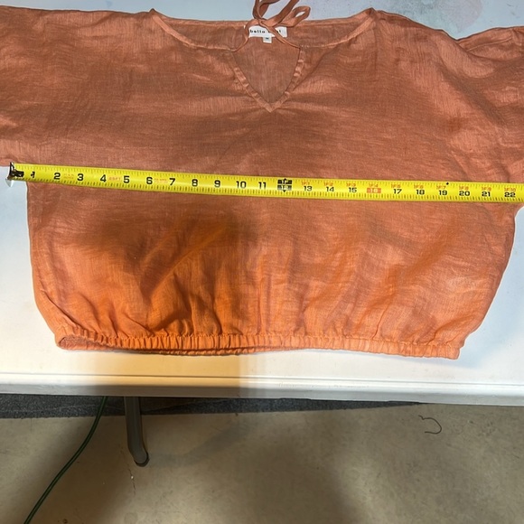 Bella Dahl Linen Cropped Neck Tie Long Sleeve Pullover Top Size Medium Beachy - Picture 7 of 9